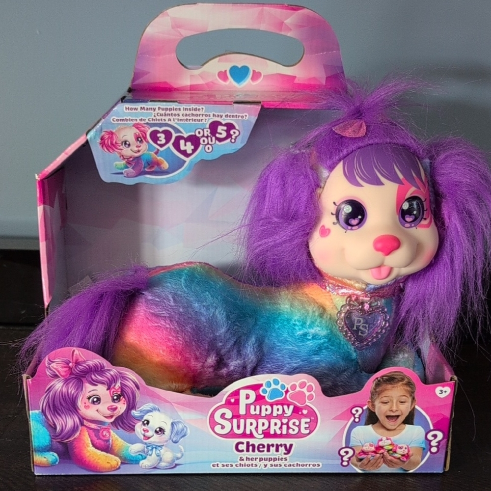 Puppy Surprise Cherry Plush Toy - Purple and Rainbow
